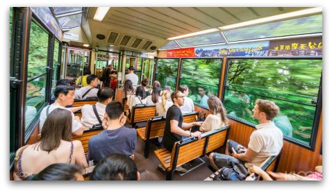Interior of Vitoria Peak Tram and Riders Interior of Vitoria Peak Tram and Riders